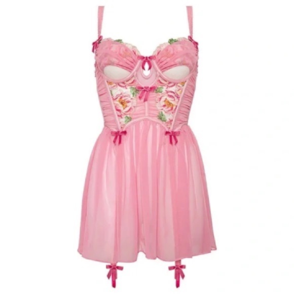 Pink Floral Embroidered Corset Dress For Love and Lemons - Picture 3 of 5